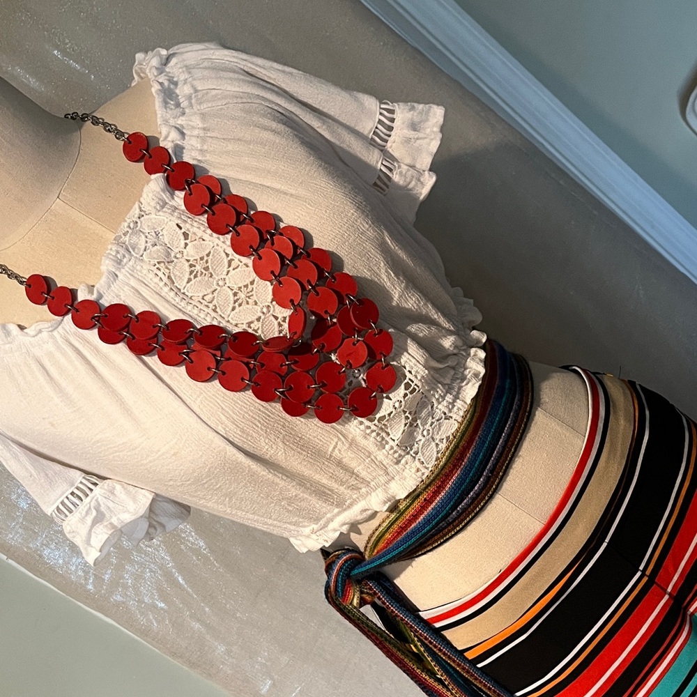 Handcrafted Red Multi-Strand Statement Necklace -… - image 2